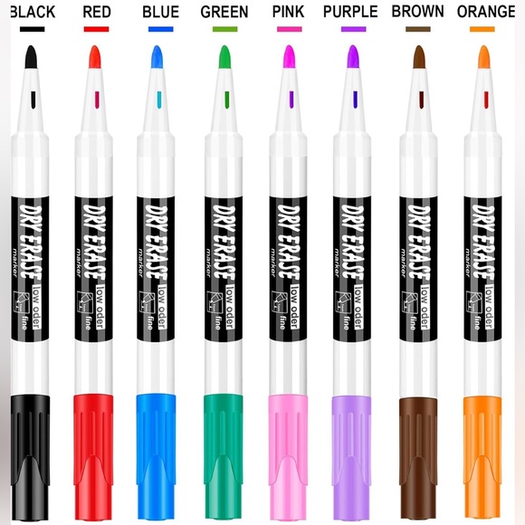 Low Odor Dry Erase Markers, Fine Tip, Assorted Color, 8 Count, White Board - Picture 2 of 6